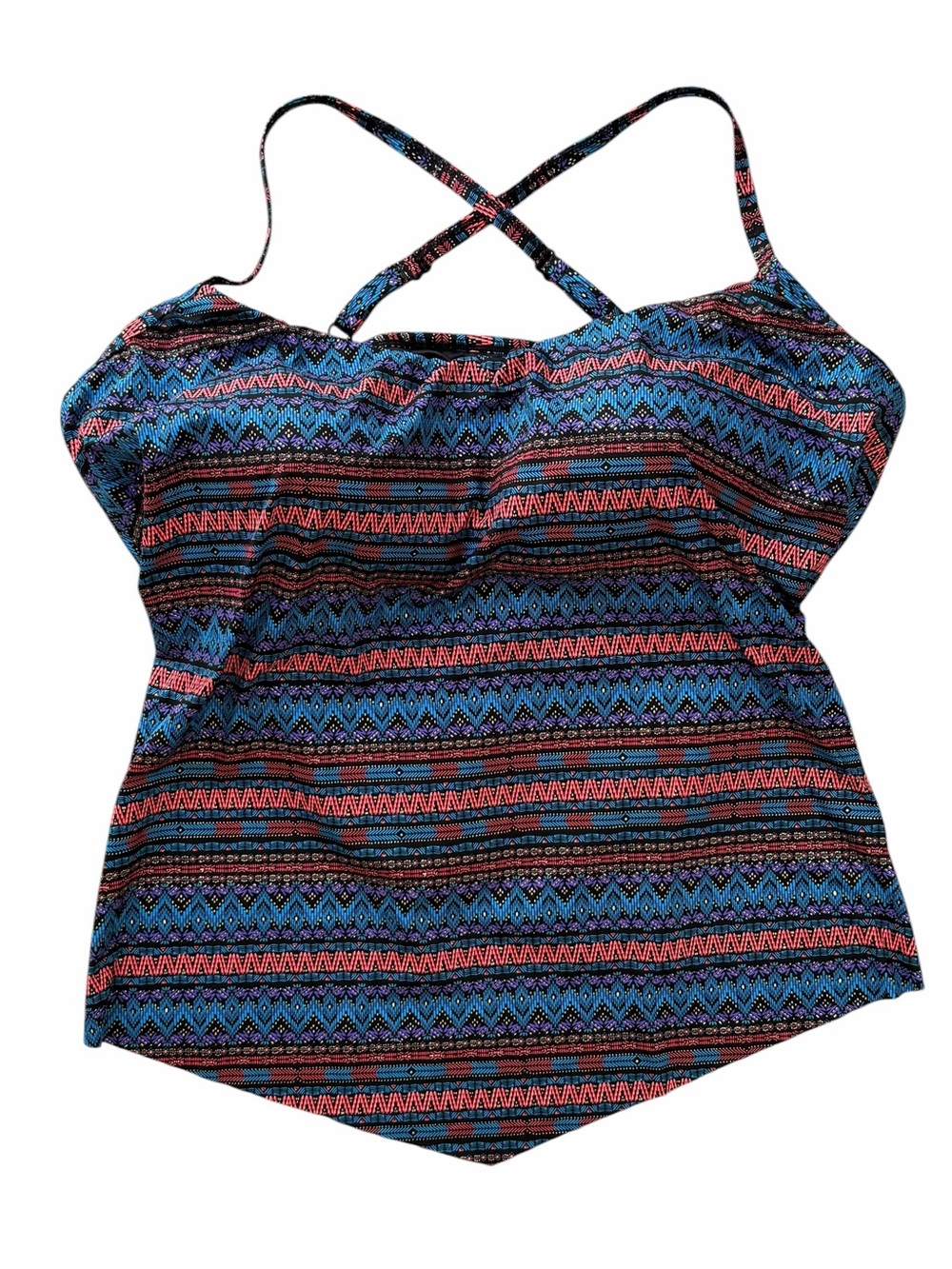 Miracle Brands DREAMSUIT Strappy Swim Tankini Blue & Coral Tribal Print 24w
